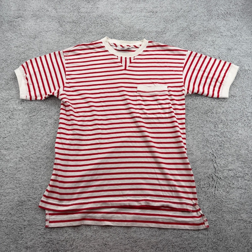 Vintage Willis & Geiger Shirt Mens Large Red White Striped Crew USA Wheres Waldo